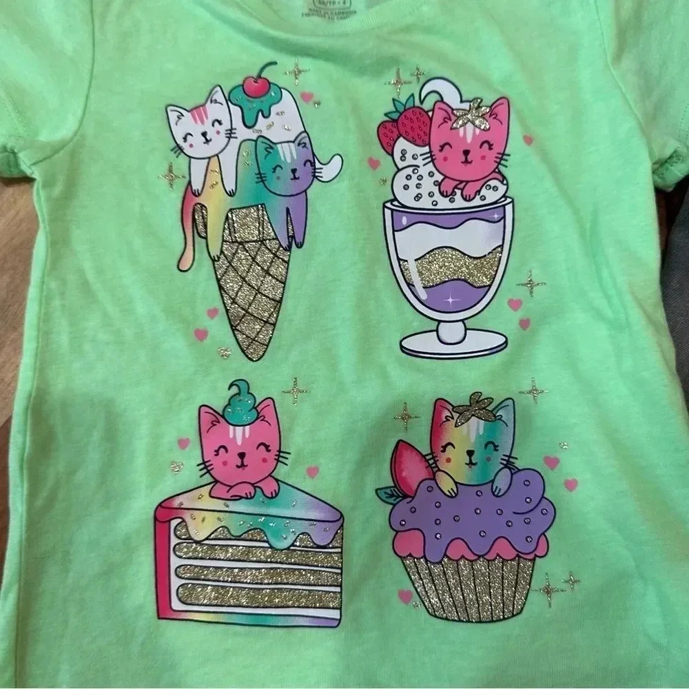 Girls Size 4 Outfit Cat Cupcake Ice Cream Ballerina Fit Adjustable Jeans‎ Gray